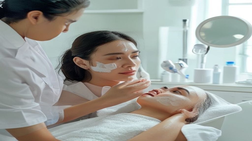 Facial treatment di klinik estetika untuk membersihkan pori, mengangkat sel kulit mati, dan merawat kulit wajah.