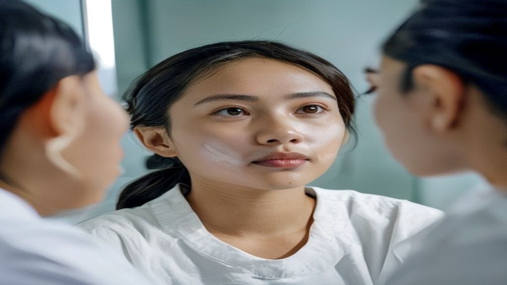 Dokter estetika melakukan prosedur filler hidung untuk membantu membentuk kontur batang hidung lebih proporsional.