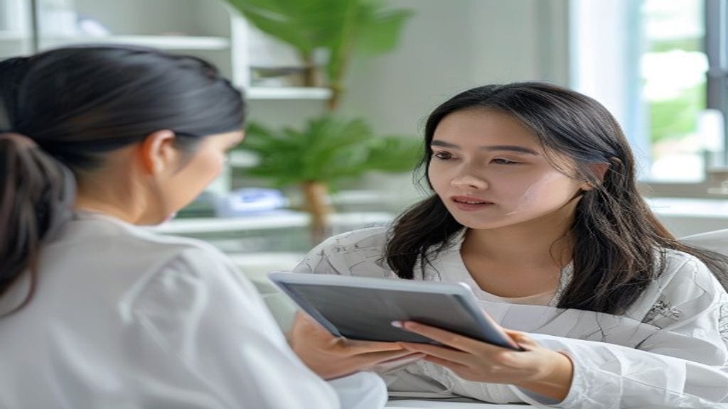 Tampilan ruang konsultasi di klinik kecantikan terdekat dengan suasana bersih, nyaman, dan profesional