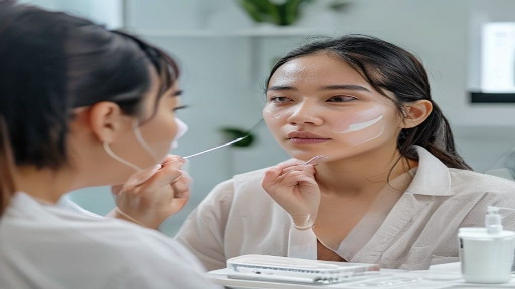 Dokter melakukan treatment skin booster untuk membantu melembapkan kulit wajah di klinik estetika.