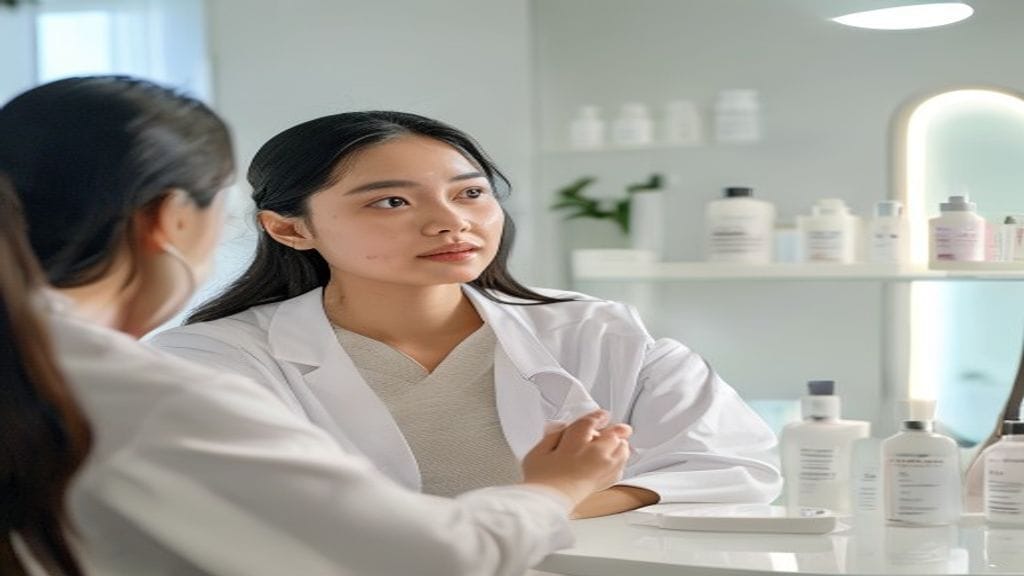 Dokter estetika menjelaskan pilihan skincare dokter sesuai kondisi kulit pasien di klinik kecantikan