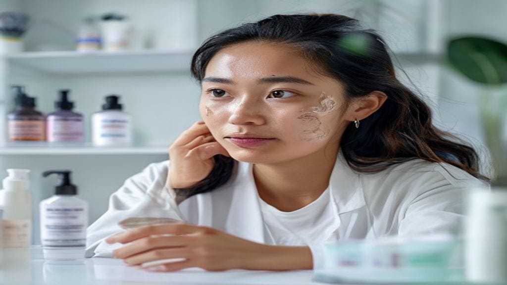 Ilustrasi skincare dokter dengan konsultasi kulit dan rangkaian perawatan wajah yang disesuaikan kebutuhan