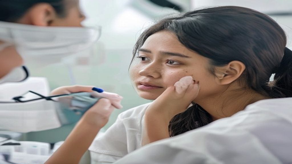 Facial treatment di klinik estetika untuk membersihkan pori, mengangkat sel kulit mati, dan merawat kulit wajah