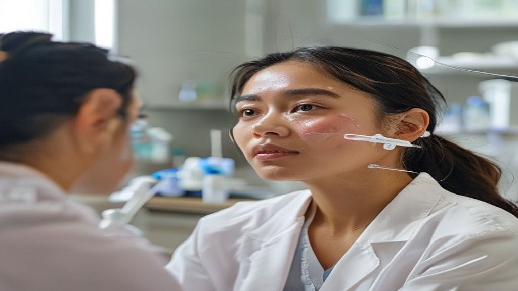 Tampilan ruang konsultasi di klinik kecantikan terdekat dengan suasana bersih, nyaman, dan profesional